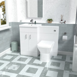 Nes Home White Vanity Basin Cabinet, Wc Unit & Rimless Back To Wall Toilet - thumbnail 1