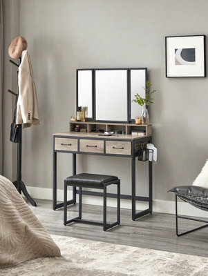 Songmics Vasagle Vasagle, Dressing Table With 3 Piece Folding Mirror, Hairdryer Holder, Cosmetic Table With Padded Stool, 3 Drawers - image 1
