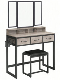 Songmics Vasagle Vasagle, Dressing Table With 3 Piece Folding Mirror, Hairdryer Holder, Cosmetic Table With Padded Stool, 3 Drawers - thumbnail 9