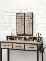 Songmics Vasagle Vasagle, Dressing Table With 3 Piece Folding Mirror, Hairdryer Holder, Cosmetic Table With Padded Stool, 3 Drawers - thumbnail 6