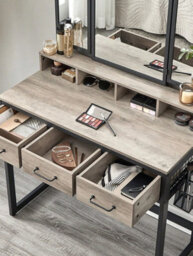 Songmics Vasagle Vasagle, Dressing Table With 3 Piece Folding Mirror, Hairdryer Holder, Cosmetic Table With Padded Stool, 3 Drawers - thumbnail 3
