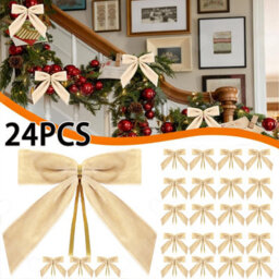Amorly 24Pcs Rustic Velvet Ribbon Twist Tie Bows, Craft Ornaments For Christmas Tree, Xmas Wreaths, Garlands And Holiday Gift Decoration - thumbnail 1