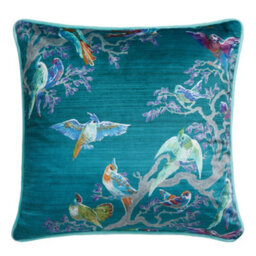 Laurence Llewelyn-Bowen Birdity Absurdity Soft Touch Velvet Blue Filled Cushion - thumbnail 2