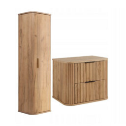Heze Furniture Elegance Glamour Style 2 Bathroom Cabinets Set 60Cm Vanity Unit & Tall Cabinet In Gold Craft Oak - thumbnail 2