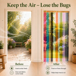 Doorway Curtain With Spiral Tassels & Tension Rod, Fly Insect Screen Curtain, Multicolour String Walk Through Divider, 90 X 200 Cm - thumbnail 3