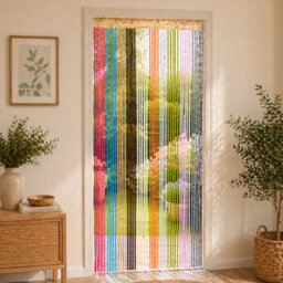Doorway Curtain With Spiral Tassels & Tension Rod, Fly Insect Screen Curtain, Multicolour String Walk Through Divider, 90 X 200 Cm - thumbnail 1