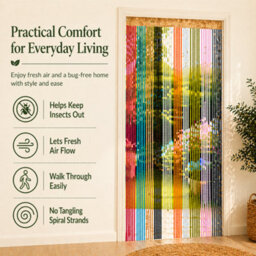 Doorway Curtain With Spiral Tassels & Tension Rod, Fly Insect Screen Curtain, Multicolour String Walk Through Divider, 90 X 200 Cm - thumbnail 2