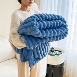 Living And Home Comfortable Silky Warm Soft Reversible Fluffy Striped Throw Blanket 200Cm W X 180Cm D - thumbnail 1