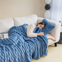 Living And Home Comfortable Silky Warm Soft Reversible Fluffy Striped Throw Blanket 200Cm W X 180Cm D - thumbnail 2