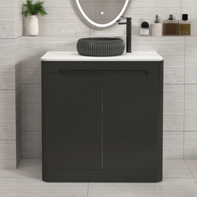 Royal Bathrooms Venice 800mm Matt Nocturne Black Freestanding Bathroom Countertop Vanity Unit 2 Door With Milan Black Basin - image 1