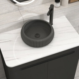 Royal Bathrooms Venice 800mm Matt Nocturne Black Freestanding Bathroom Countertop Vanity Unit 2 Door With Milan Black Basin - thumbnail 6
