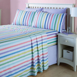 Candy Stripe Flannelette Sheet Set - Brushed Cotton, Flat Sheet, Fitted Sheet And Pillowcases - King
