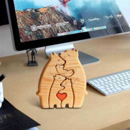 Diy Wooden Puzzle Mother Child Bear Set Embracing Bear Family Set Decoration 4Pcs - thumbnail 3