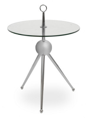 Orsina Clear Glass Stainless Steel Silver Frame Side Table, Tripod Stand Modern Accent Table, Round Glass Side Table - image 1