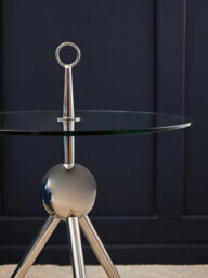 Orsina Clear Glass Stainless Steel Silver Frame Side Table, Tripod Stand Modern Accent Table, Round Glass Side Table - thumbnail 3