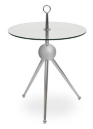 Orsina Clear Glass Stainless Steel Silver Frame Side Table, Tripod Stand Modern Accent Table, Round Glass Side Table