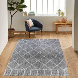 Moroccan Berber Shaggy Rugs Living Room Diamond Design Grey 200X290 Cm - thumbnail 2