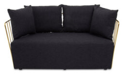 Orsina 2 Seat Black Fabric Sofa, Gold Finish Steel Frame Accent Sofa, Lounge Sofa With 4 Cushions,  Wireframe Sofa