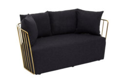 Orsina 2 Seat Black Fabric Sofa, Gold Finish Steel Frame Accent Sofa, Lounge Sofa With 4 Cushions,  Wireframe Sofa - thumbnail 2