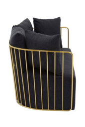 Orsina 2 Seat Black Fabric Sofa, Gold Finish Steel Frame Accent Sofa, Lounge Sofa With 4 Cushions,  Wireframe Sofa - thumbnail 3