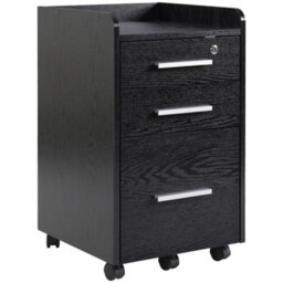 Homcom 3 Drawer Mobile Filing Cabinet Lockable Filing Cabinet, Black - thumbnail 2