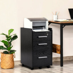 Homcom 3 Drawer Mobile Filing Cabinet Lockable Filing Cabinet, Black
