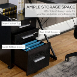 Homcom 3 Drawer Mobile Filing Cabinet Lockable Filing Cabinet, Black - thumbnail 4