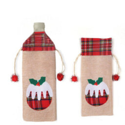 Shatchi Wine Bottle Liquor Cover Bag With Drawstring Printed Pattern Burlap Hessian Linen Novelty Dinner Table Decorations - thumbnail 2