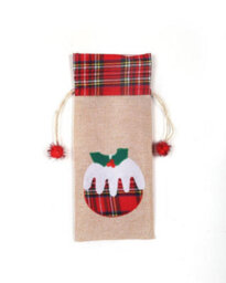 Shatchi Wine Bottle Liquor Cover Bag With Drawstring Printed Pattern Burlap Hessian Linen Novelty Dinner Table Decorations - thumbnail 1