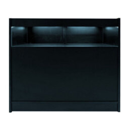 MonsterShop Black Shop Counter Led Light B 1200mm Lockable Sliding Doors 2 Keys Retail Storage Unit Display Showcase Cabinet Reception Desk - thumbnail 2