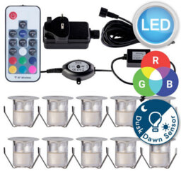 First Choice Lighting Set Of 10 - 30mm Ip67 Colour Changing Led Decking Kit With Photocell - thumbnail 9