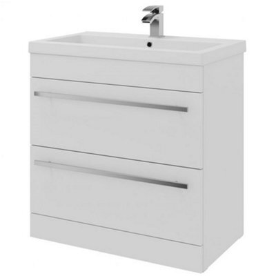 Clifton Bathroom 2-Drawer Floor Standing Vanity Unit With Mid Depth Ceramic Basin 800mm Wide - White  - Brassware Not Included - image 1