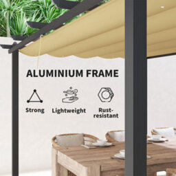 Outsunny 3 X 4M Aluminium Pergola With Retractable Roof, Garden Gazebo Khaki - thumbnail 7