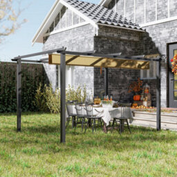 Outsunny 3 X 4M Aluminium Pergola With Retractable Roof, Garden Gazebo Khaki - thumbnail 1