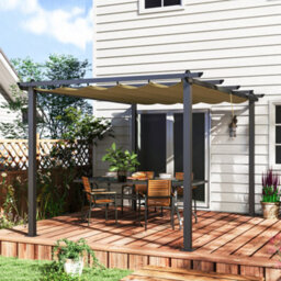 Outsunny 3 X 4M Aluminium Pergola With Retractable Roof, Garden Gazebo Khaki - thumbnail 2
