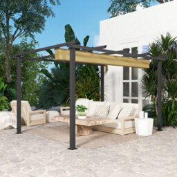 Outsunny 3 X 4M Aluminium Pergola With Retractable Roof, Garden Gazebo Khaki - thumbnail 8