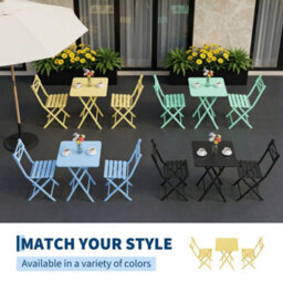 Garden Foldable Bistro Set, 3 Pieces Small Garden Furniture Set W/ Square Table, Yellow - thumbnail 6