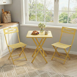 Garden Foldable Bistro Set, 3 Pieces Small Garden Furniture Set W/ Square Table, Yellow