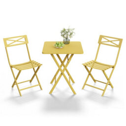 Garden Foldable Bistro Set, 3 Pieces Small Garden Furniture Set W/ Square Table, Yellow - thumbnail 7