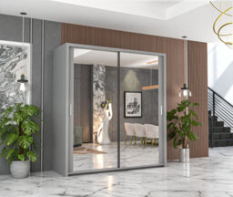 RAC3 Sliding Wardrobe With Mirror Space Saving Bedroom Wardrobe, Contemporary Bedroom Sliding Wardrobe & Mirror Wardrobe (Grey 203Cm) - thumbnail 1