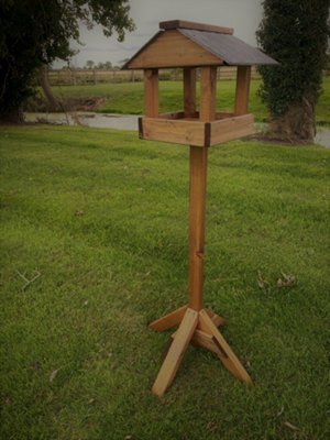 Ruddings Wood Slate Roof Wooden Bird Table Garden Seed Feeder Ready Made - image 1