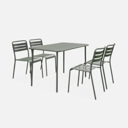 Sweeek - Metal Garden Table For 4 People Khaki Green 120X70X72.5 Cm - Amelia - thumbnail 4