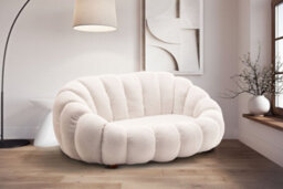 2 Seater Sofa Loveseat In White Teddy Boucle Fabric - thumbnail 2