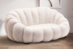 2 Seater Sofa Loveseat In White Teddy Boucle Fabric - thumbnail 1