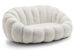 2 Seater Sofa Loveseat In White Teddy Boucle Fabric - thumbnail 3