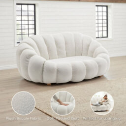 2 Seater Sofa Loveseat In White Teddy Boucle Fabric - thumbnail 9