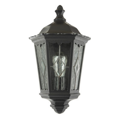 Happy Homewares Traditional Black Half Lantern Outdoor Wall Lamp With Cathedral Textured Glass - image 1