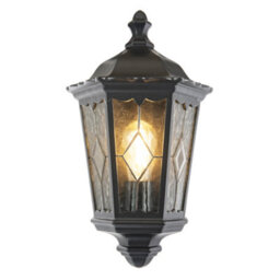 Happy Homewares Traditional Black Half Lantern Outdoor Wall Lamp With Cathedral Textured Glass - thumbnail 2