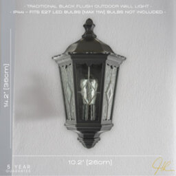 Happy Homewares Traditional Black Half Lantern Outdoor Wall Lamp With Cathedral Textured Glass - thumbnail 6
