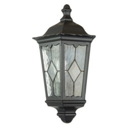 Happy Homewares Traditional Black Half Lantern Outdoor Wall Lamp With Cathedral Textured Glass - thumbnail 3